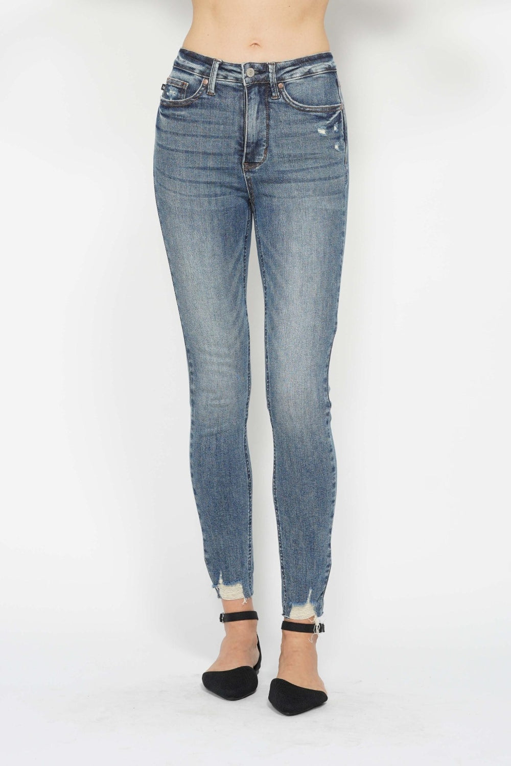 Vintage Wash Hem Destroy Skinny Jeans