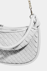 Leather Basket Weave Half Moon Bag