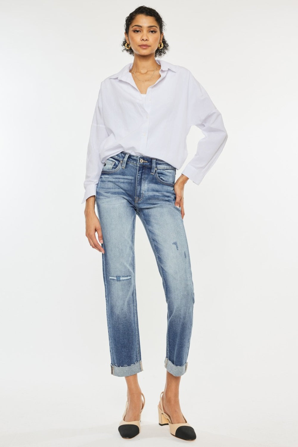 High Rise Cuffed Straight Jeans