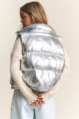 Zipper Shiny Metallic Puffer Vest