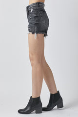 High Rise Distressed Denim Shorts