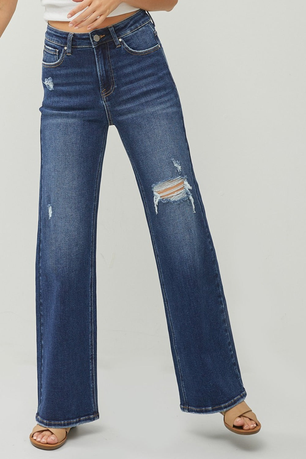 High Rise Distressed Wide Leg Jeans