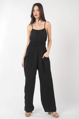 Pintuck Detail Woven Sleeveless Jumpsuit