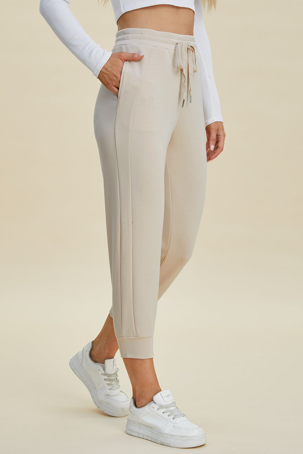 Drawstring High Waist Cropped Pants