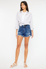 High Rise Frayed Hem Denim Shorts