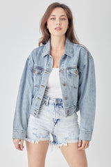 Full Size Button Down Cropped Denim Jacket