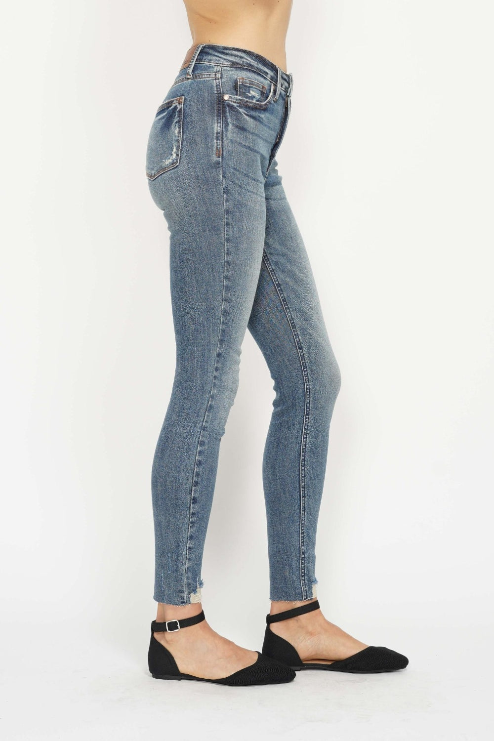 Vintage Wash Hem Destroy Skinny Jeans