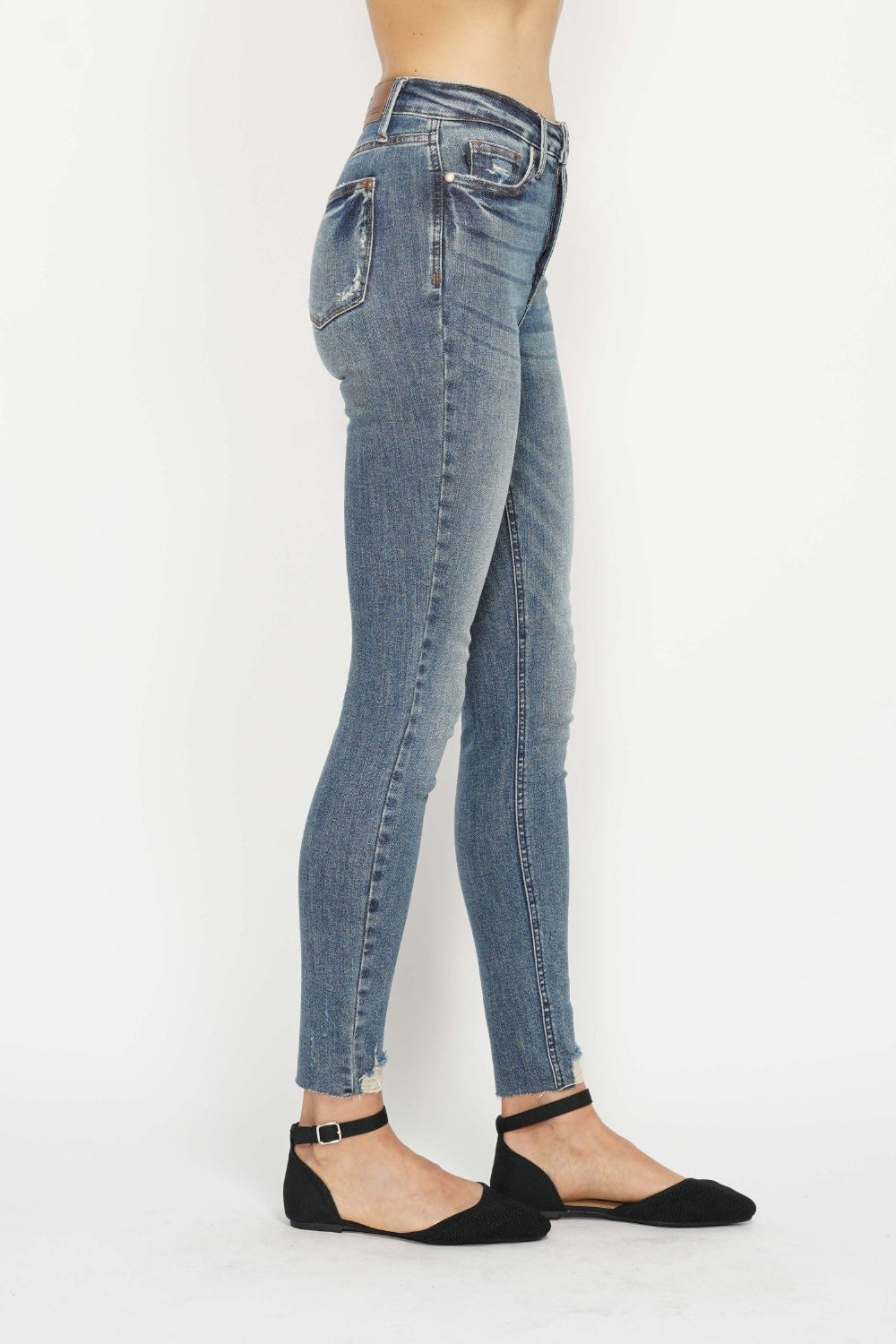 Vintage Wash Hem Destroy Skinny Jeans