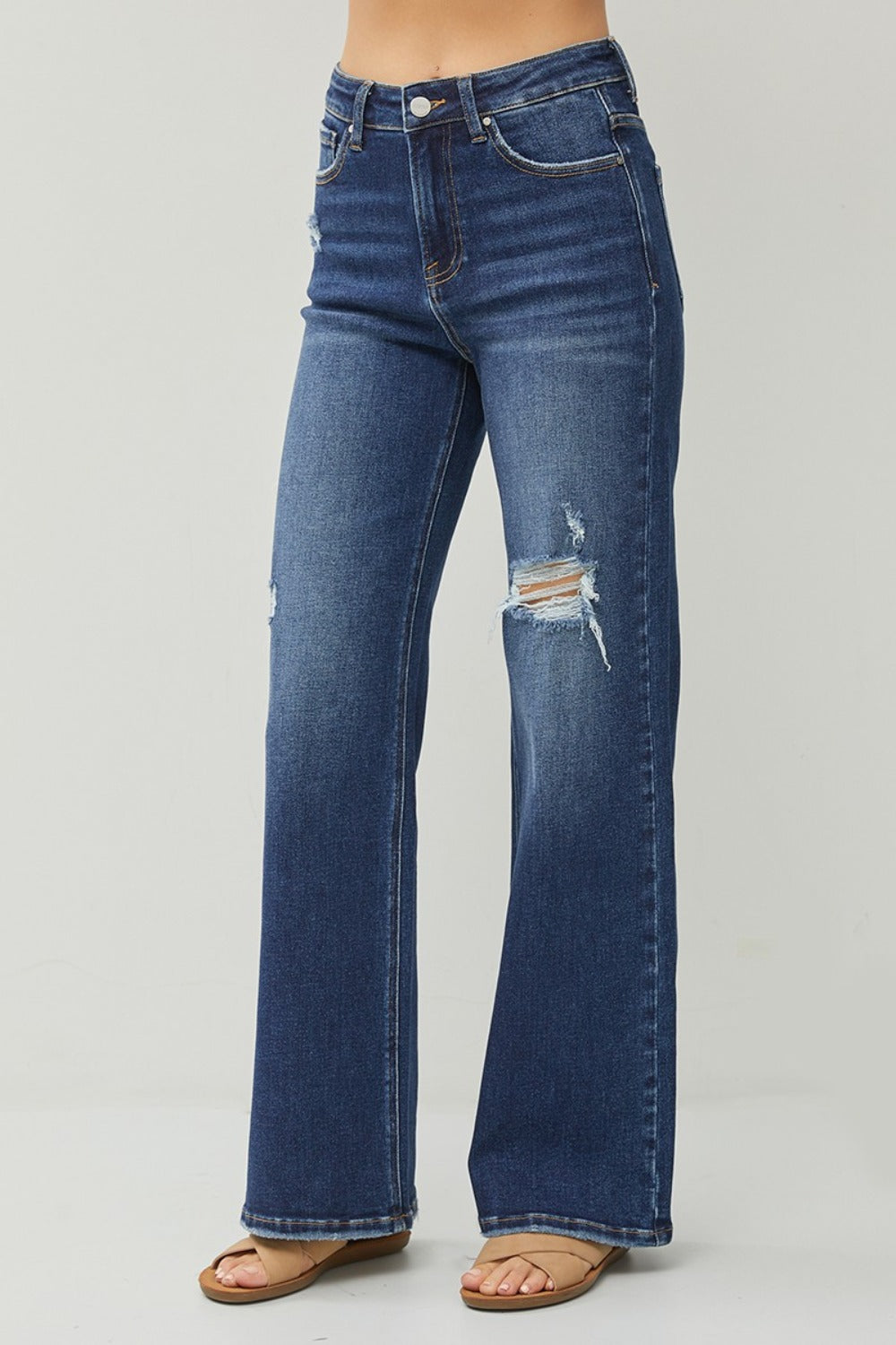 High Rise Distressed Wide Leg Jeans