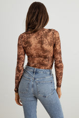 Abstract Mesh Lace-Up Long Sleeve Bodysuit