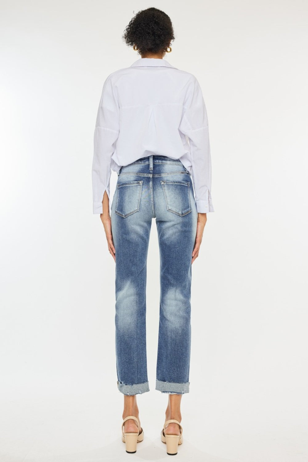 High Rise Cuffed Straight Jeans