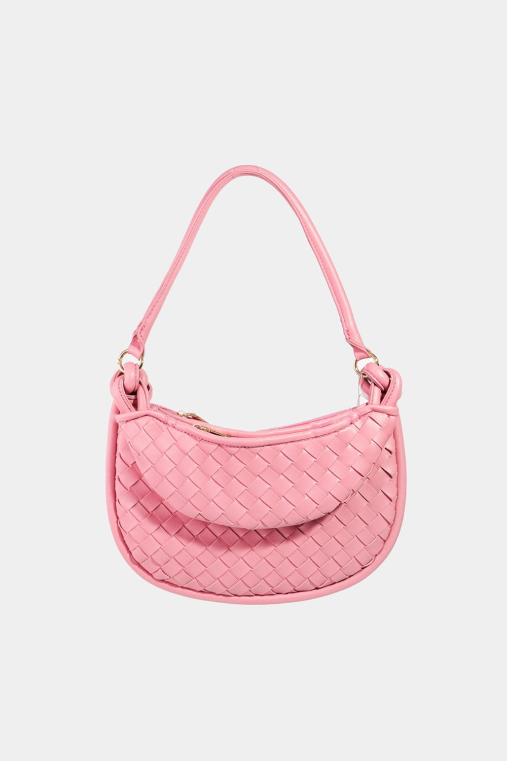 Leather Basket Weave Half Moon Bag