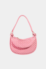 Leather Basket Weave Half Moon Bag