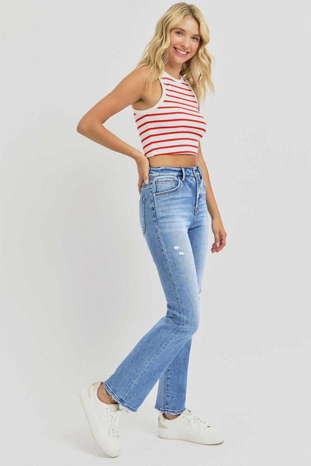 Full Size Distressed High-Rise Ankle Straight Jeans