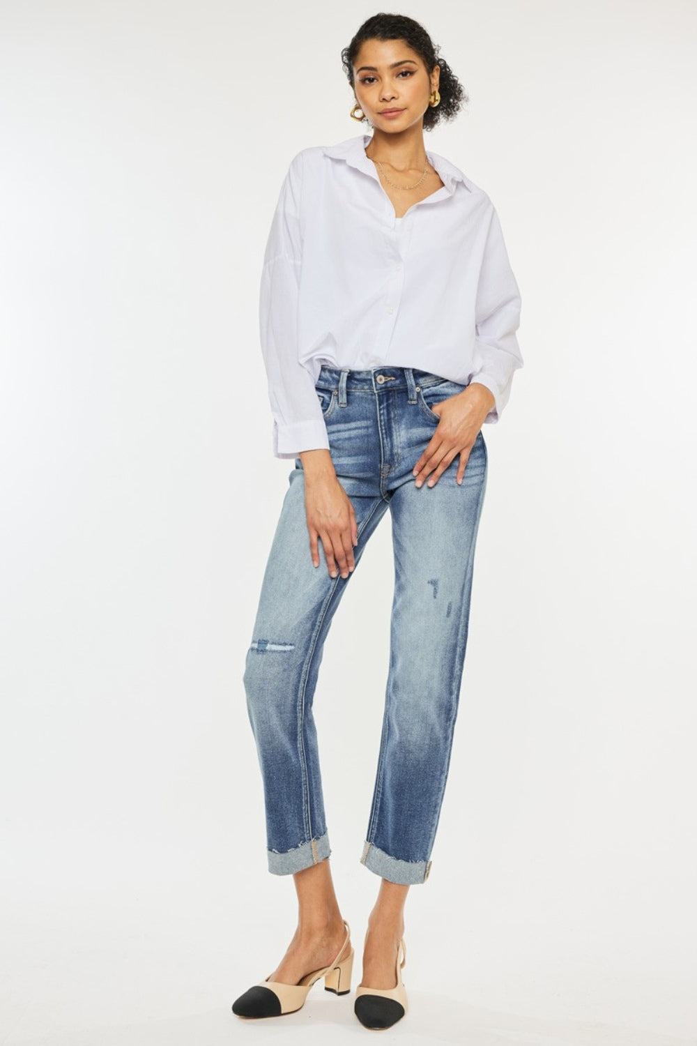 High Rise Cuffed Straight Jeans