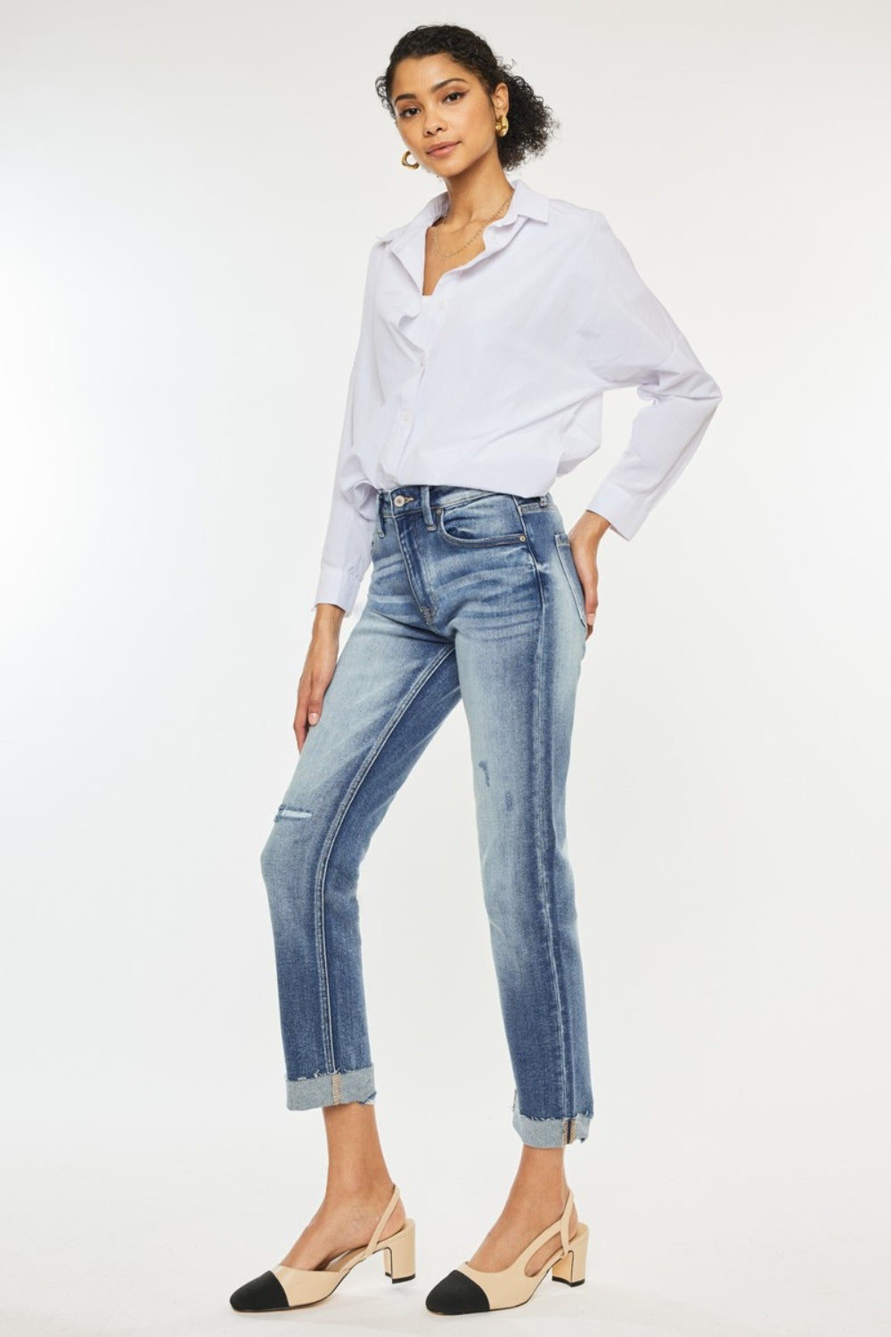 High Rise Cuffed Straight Jeans