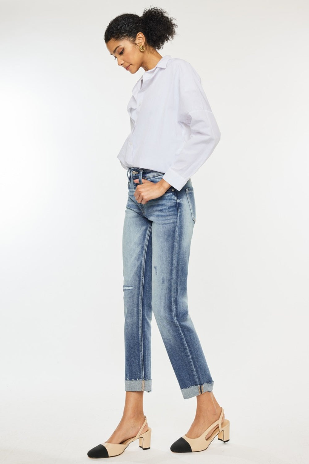 High Rise Cuffed Straight Jeans