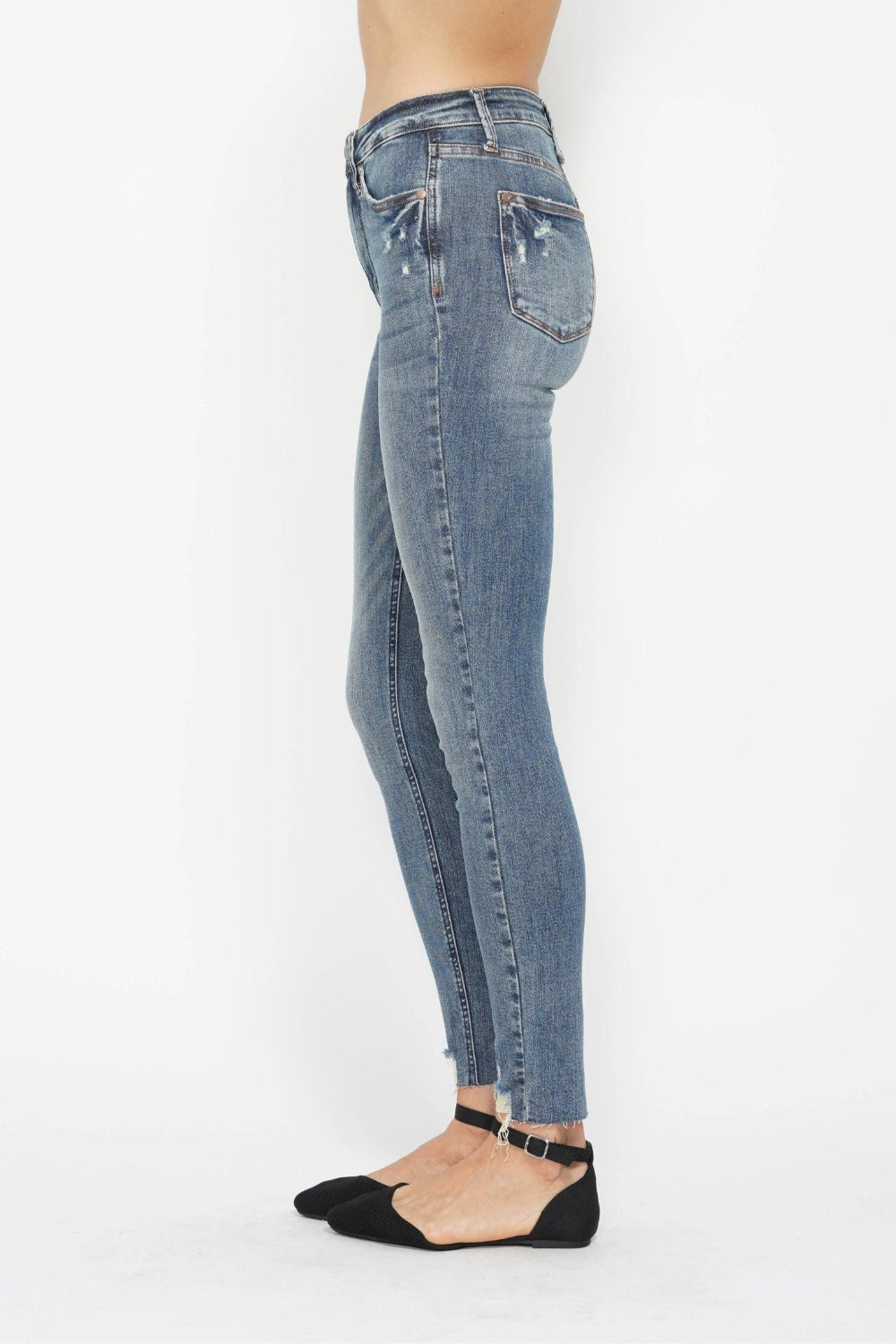 Vintage Wash Hem Destroy Skinny Jeans