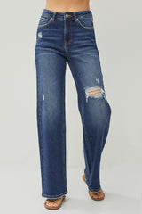 High Rise Distressed Wide Leg Jeans