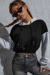 Contrast Long Sleeve Cropped Hoodie