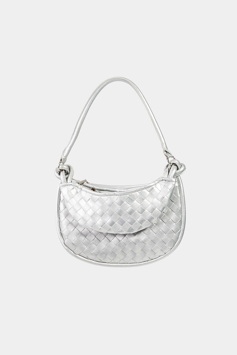 Leather Basket Weave Half Moon Bag