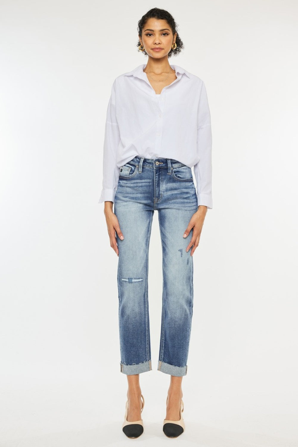 High Rise Cuffed Straight Jeans