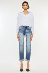 High Rise Cuffed Straight Jeans